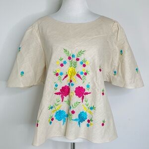 Vintage Sanura Philippine Hand Embroidered Bell Sleeve 100% Cotton Breezy Top